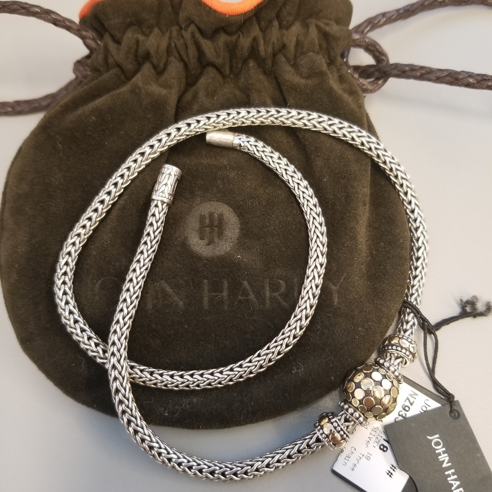 John Hardy Three Bead Dot 18k/SS Round Chain Neckl